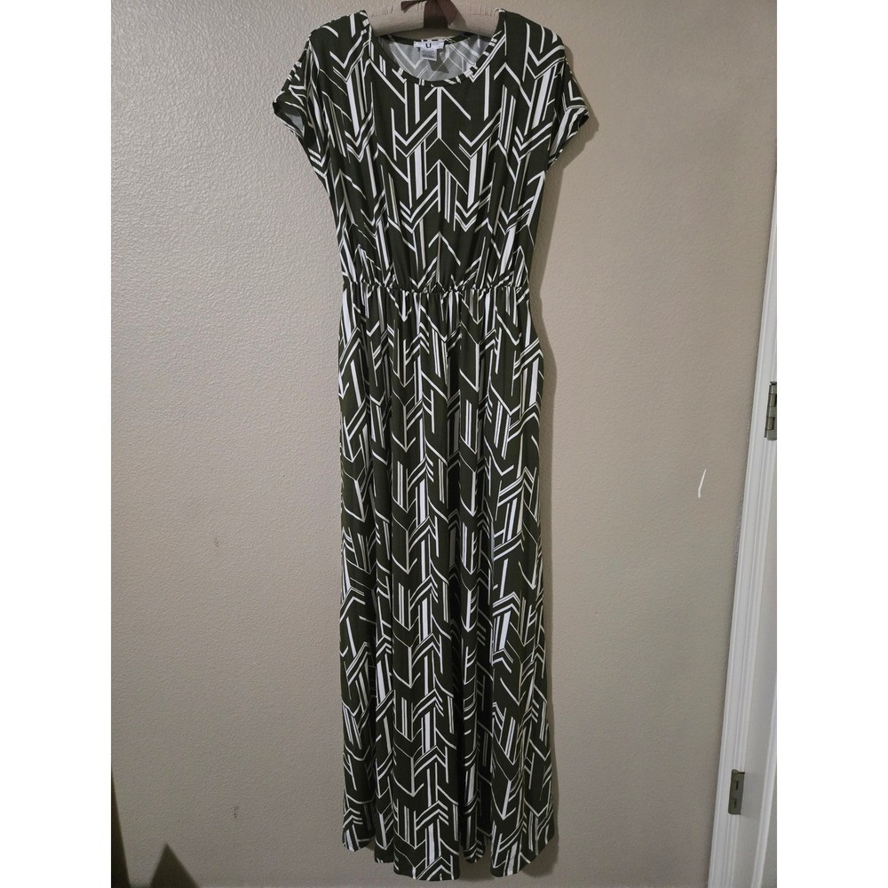 My Amelia James Agnes & Dora Olive Green Geometric Maxi Dress XL Pockets